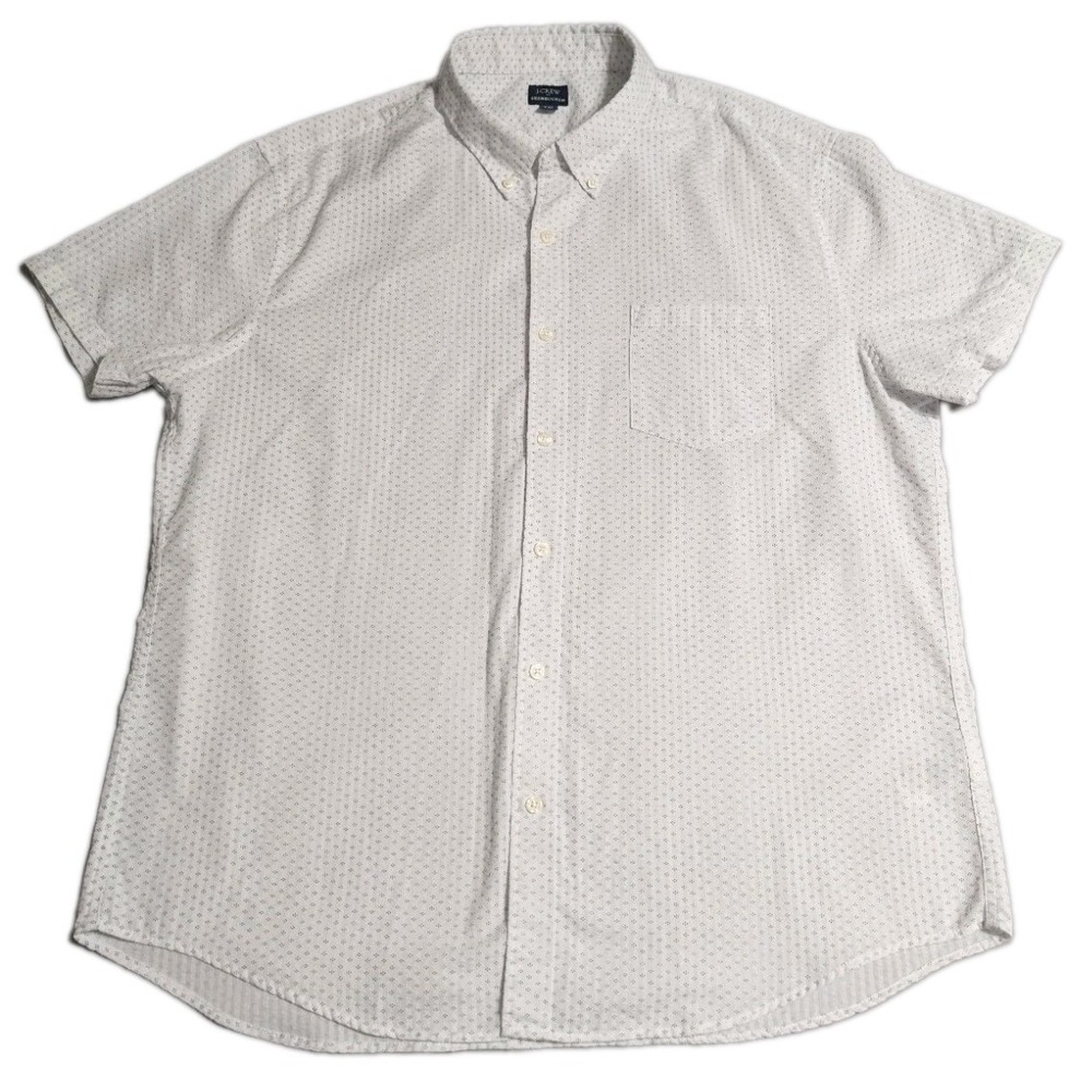 J.Crew Seersucker Shirt Mens XXL White Blue Print Short Sleeve Button Down